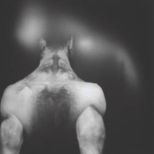 Image similar to a human transforming into a werewolf, studio medium format photograph