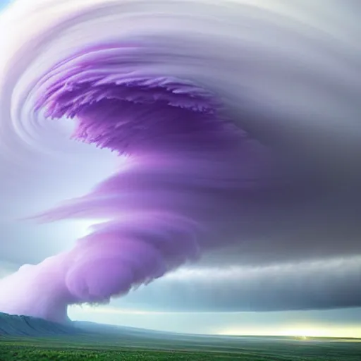 Image similar to amazing photo of a purple clouds in the shape of a tornado, digital art, by marc adamus, beautiful dramatic lighting