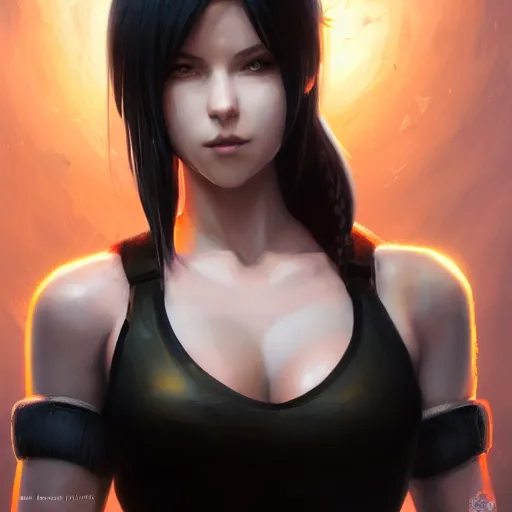 Image similar to kerli koiv as tifa lockhart, character headshot concept art, sharp, digital matte painting, art by artgerm, greg rutkowski, wlop, dramatic lighting, trending on artstation