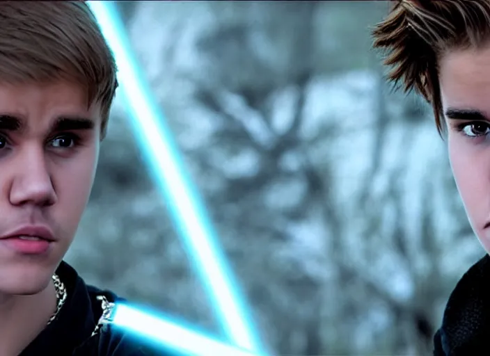 Prompt: justin bieber plays anakin skywalker in the live action remake of star wars revenge of the sith, 3 5 mm photography, highly detailed, cinematic lighting, 4 k