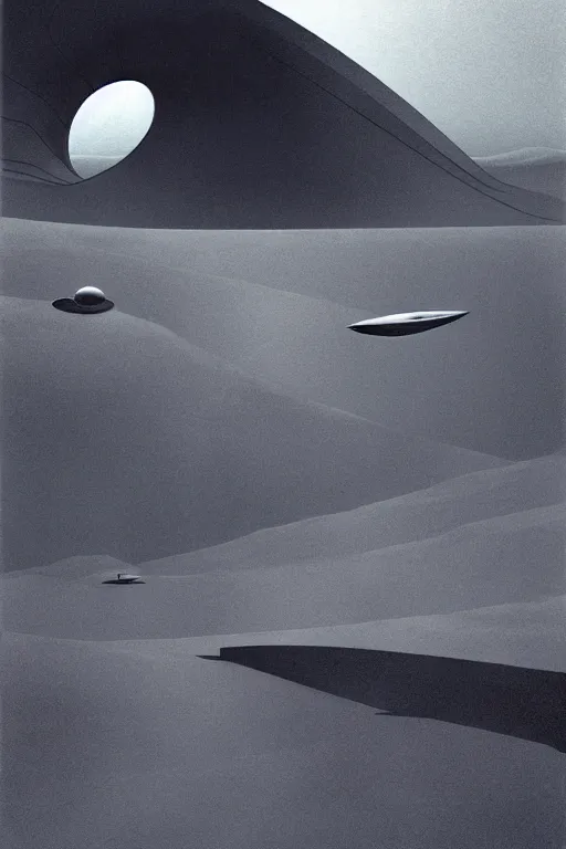 Image similar to emissary space by author haas and bruce pennington and john schoenherr, cinematic matte painting in a desert wasteland, zaha hadid building, 8 k high resolution, dark moody monochrome color palate