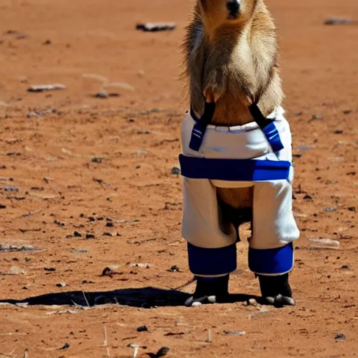 Image similar to a humanoid capybara wearing a space suit