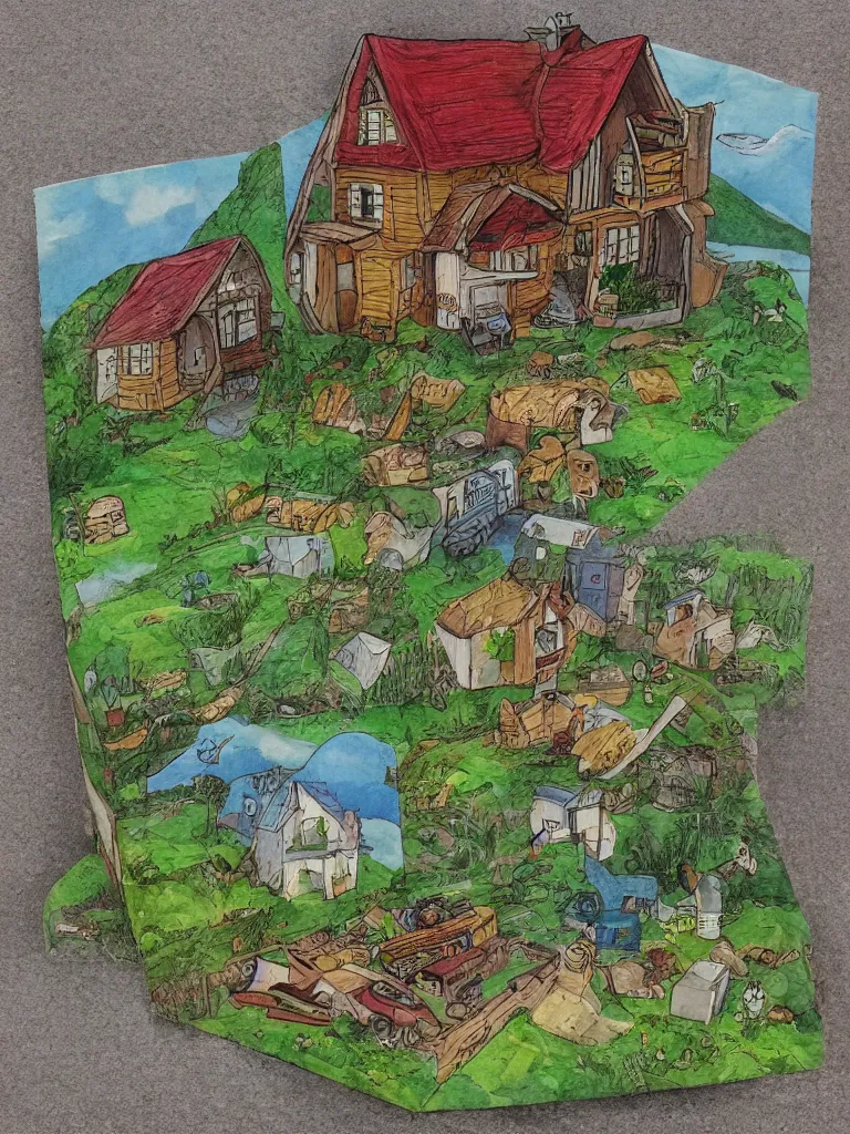 Image similar to a house on the edge of town by storybook artists, blunt borders, rule of thirds