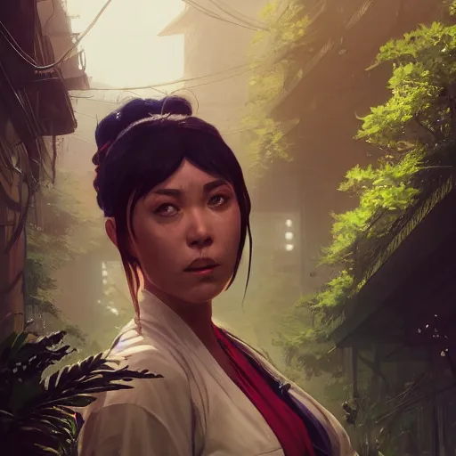 Prompt: highly detailed portrait, kunoichi, in gta v, stephen bliss, unreal engine, fantasy art by greg rutkowski, loish, rhads, ferdinand knab, makoto shinkai and lois van baarle, ilya kuvshinov, rossdraws, tom bagshaw, global illumination, radiant light, detailed and intricate environment