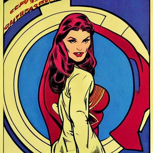 Image similar to supergirl. well composed, clean elegant painting, beautiful detailed face. comic book art by steve ditko and jack kirby and ( alphonse mucha )