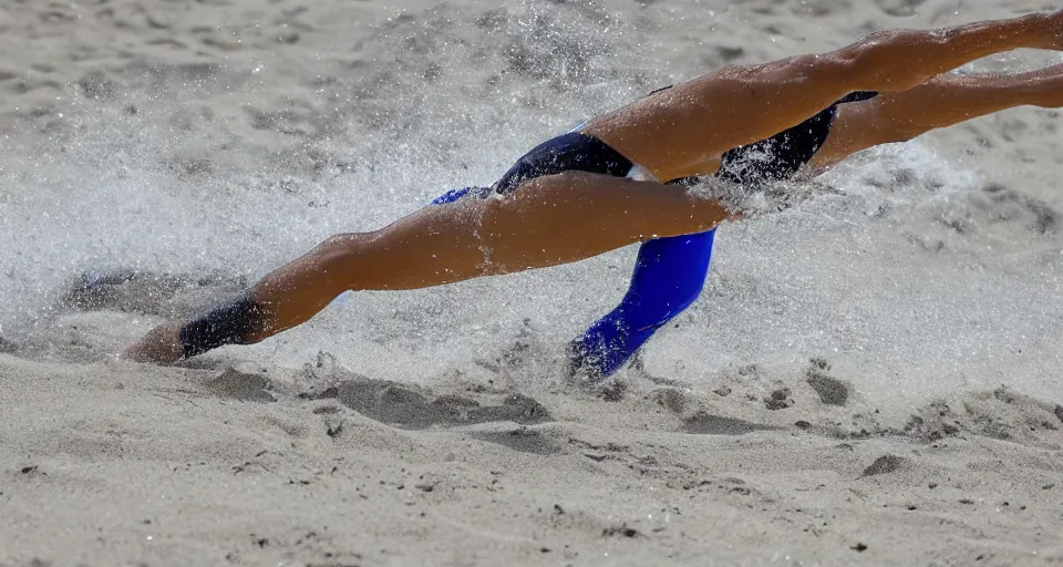 Image similar to olympic swimming in sand instead of water, extremely coherent, motion blur