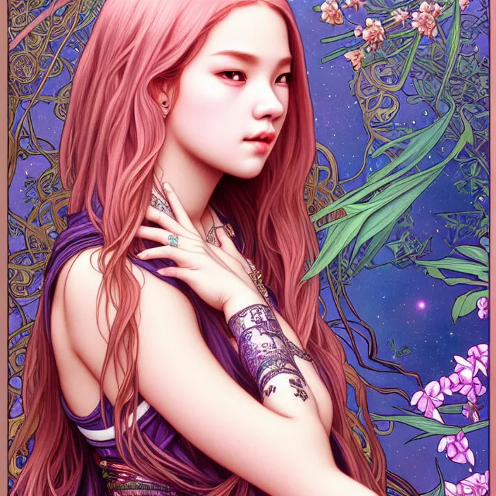 Image similar to jossi of blackpink, king, tarot card, highly detailed, digital painting, smooth, sharp focus, illustration, ultra realistic, 8 k, art by artgerm and alphonse mucha