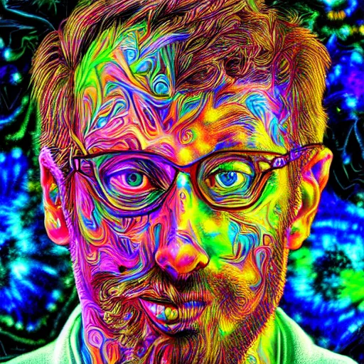 Prompt: man took too much LSD, in the style of Deepdream