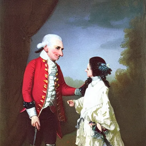 Image similar to Victorian painting of Marshmello greeting George Washington