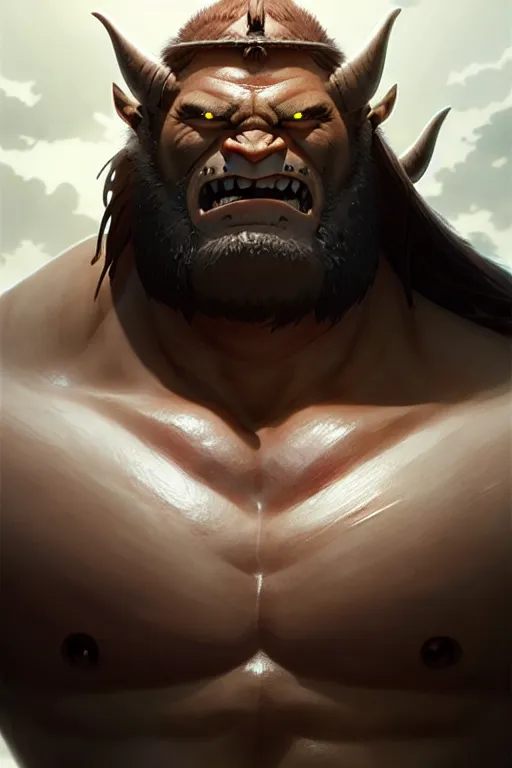 Image similar to orc barbarian male, finely detailed perfect face, exquisite details, earth magic, mid view, design on a white background, by studio muti, greg rutkowski makoto shinkai takashi takeuchi studio ghibli