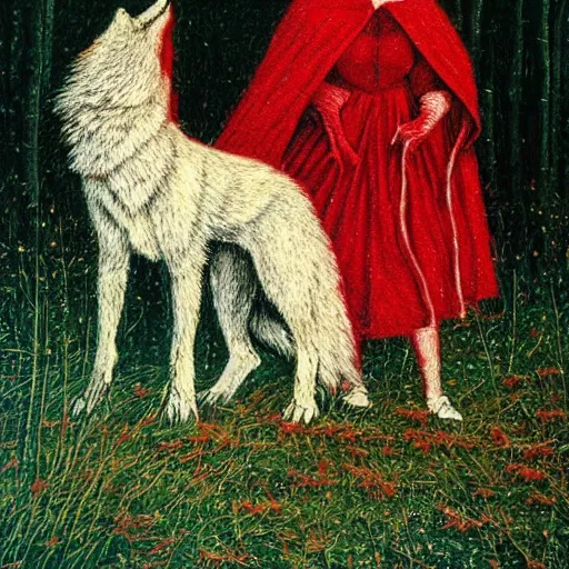 Prompt: Little Red Riding Hood and Wolf by Ivan Marchuk