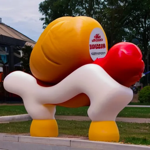 Prompt: An IKEA hotdog sculpture by Jeff Koons