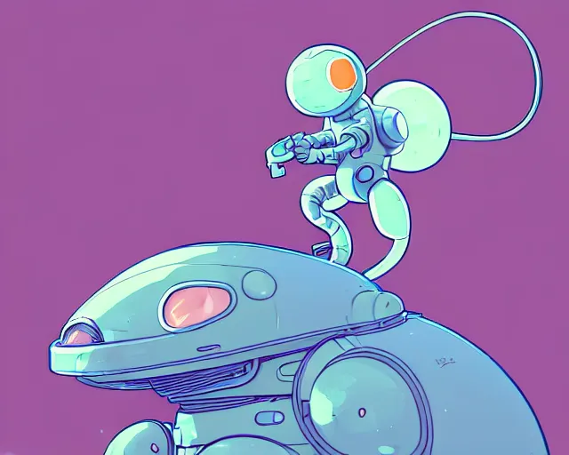 Image similar to a study of cell shaded cartoon of an adorable mouse piloting a mech, illustration, wide shot, subtle colors, post grunge, concept art by josan gonzales and wlop, by james jean, Victo ngai, David Rubín, Mike Mignola, Laurie Greasley, highly detailed, sharp focus, alien, Trending on Artstation, HQ, deviantart, art by artgem