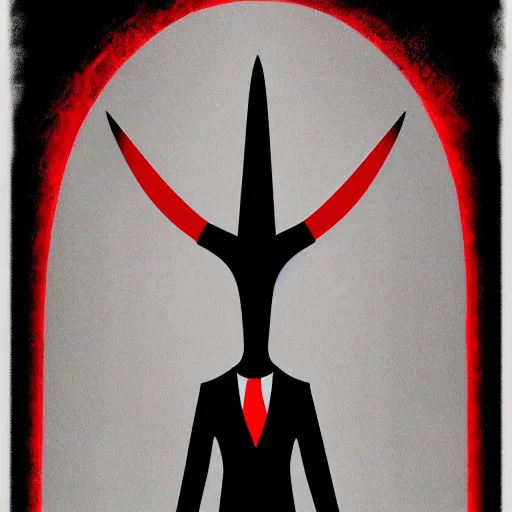 Prompt: Devil in pastor outfit facing camera head down, symmetrical, spooky, black and red, digital art