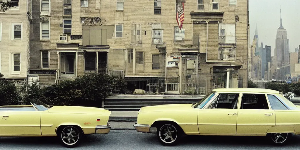 Image similar to new york city car, photography by william eggleston and stephen shore en 1 9 6 8
