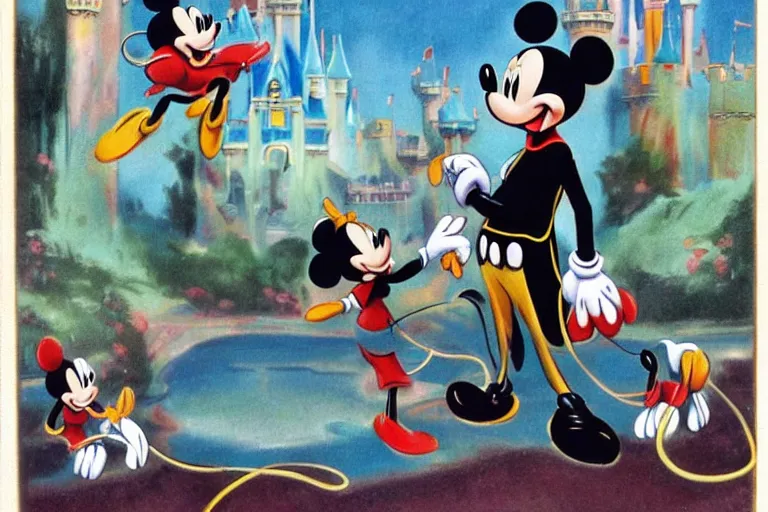 Image similar to magical 1920's style disney art of a mickey mouse scene by 1920's walt disney