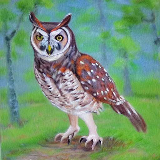 Image similar to impressionist painting of an owl deer hybrid