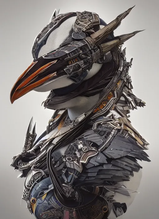 Prompt: symmetry!! portrait of penguin in the style of horizon zero dawn, machine face, intricate, elegant, highly detailed, digital painting, artstation, concept art, smooth, sharp focus, illustration, art by artgerm and greg rutkowski and alphonse mucha, 8 k