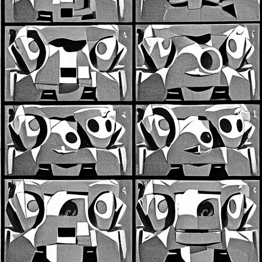 Image similar to pokemon blocks by art spiegelman. a sculpture of a human head seen from multiple perspectives at once, as if it is being turned inside out. every angle & curve of the head is explored & emphasized, creating an optical illusion.