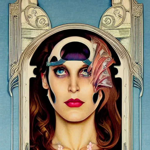 Image similar to a streamline moderne, art nouveau, multi - ethnic and multi - racial portrait in the style of gilbert williams, and in the style of donato giancola, and in the style of charles dulac. intelligent, expressive, very large eyes. symmetry, ultrasharp focus, dramatic lighting, photorealistic digital painting, intricate, elegant, highly detailed, symmetrical.