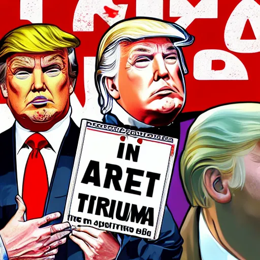 Prompt: gta coverart featuring donald trump and nuclear weapons