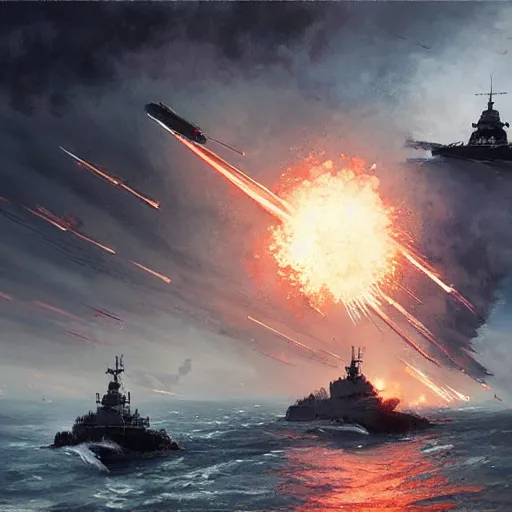 Image similar to united kingdom navy exploding by greg rutkowski