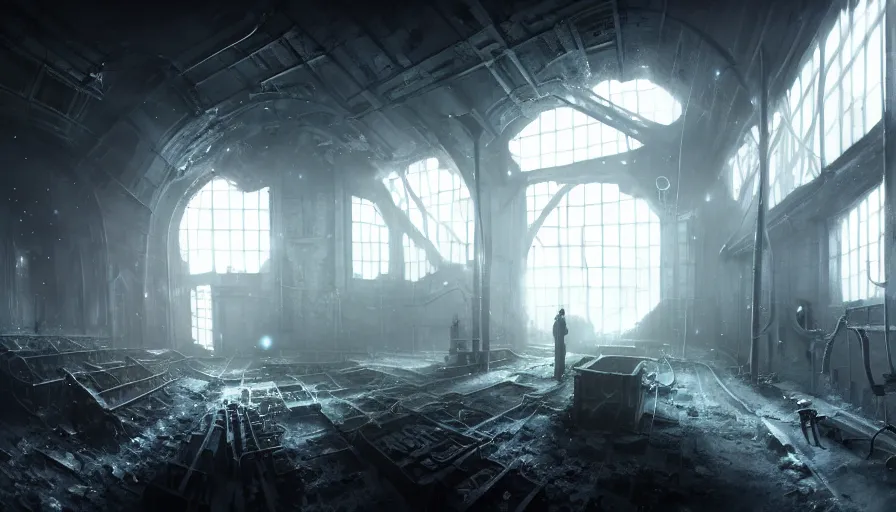 Prompt: high tech nomands exploring abandoned laboratory on splitzbergen, artic station, frostpunk, scifi, dark scifi, space horror, light, shadows, reflections, steam, epic composition, intricate, elegant, volumetric lighting, digital painting, highly detailed, artstation, sharp focus, illustration, concept art, ruan jia, steve mccurry