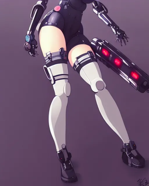 Prompt: a large cute thicc futurstic robotic girl, large thighs, sleek design, cyberpunk, by makoto shinkai an krenz cushart