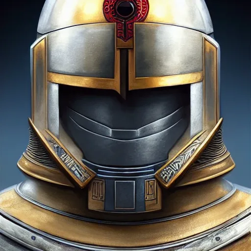 Image similar to perfectly - centered - portrait of a templar knight helmet design inspired by r 2 d 2, intricate, highly detailed, digital painting, artstation, concept art, smooth, sharp focus, illustration, unreal engine 5, 8 k, art by artgerm and greg rutkowski and alphonse mucha