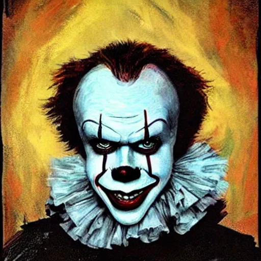 Image similar to portrait of pennywise mixed with batman by abbey edwin austin