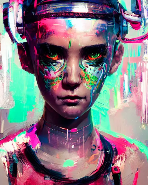 Image similar to detailed portrait Neon boxer Girl, cyberpunk futuristic neon, reflective crop top and shorts, boxing gloves, decorated with traditional Japanese ornaments by Ismail inceoglu dragan bibin hans thoma greg rutkowski Alexandros Pyromallis Nekro Rene Maritte Illustrated, Perfect face, fine details, realistic shaded, fine-face, pretty face
