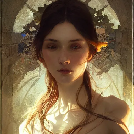 Image similar to I woke up in a world that had fragments of you. intricate, elegant, sharp focus, illustration, highly detailed, digital painting, concept art, matte, art by WLOP and Artgerm and Greg Rutkowski and Alphonse Mucha, masterpiece