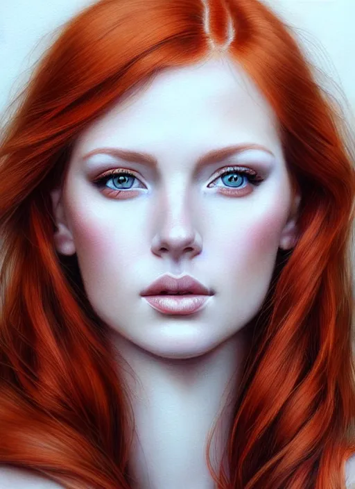 Image similar to portrait photo of a gorgeous young redhead woman with intricate eyes drawn by Emilio villalba and adrian gottlieb, in the style of stefan kostic, realistic, sharp focus, 8k high definition, insanely detailed, intricate, elegant, art by stanley lau and artgerm