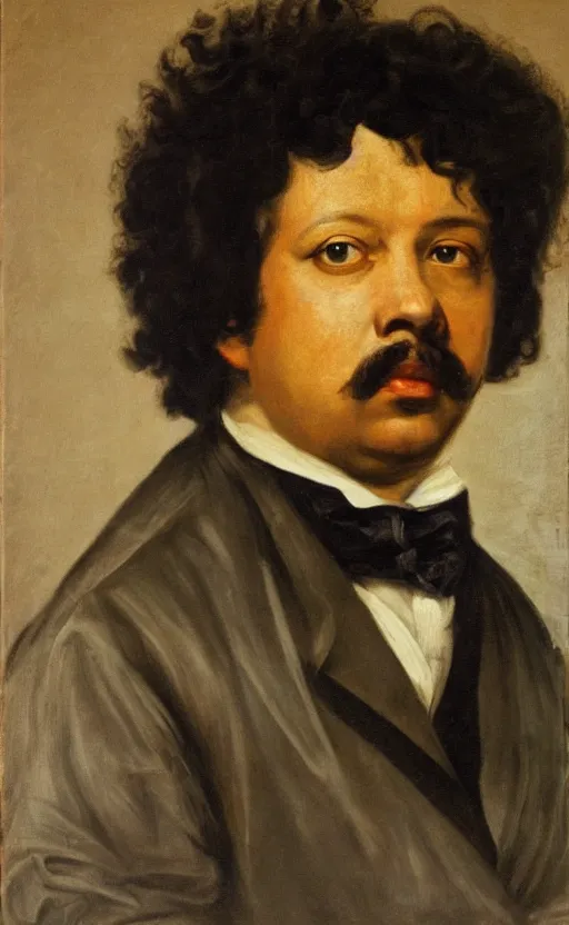 Image similar to Portrait of Alexandre Dumas, oil on canvas, highly detailed, by Delacroix, 8k