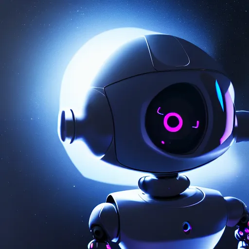 Image similar to a cute little robot in space. super realistic 8 k render of a dark hooded powerful elegant, cinematic composition