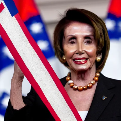 Prompt: nancy pelosi waving chinese flag