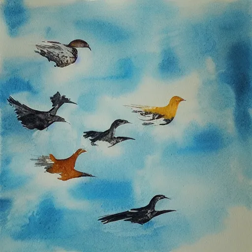 Image similar to “birds in flight, water colour”