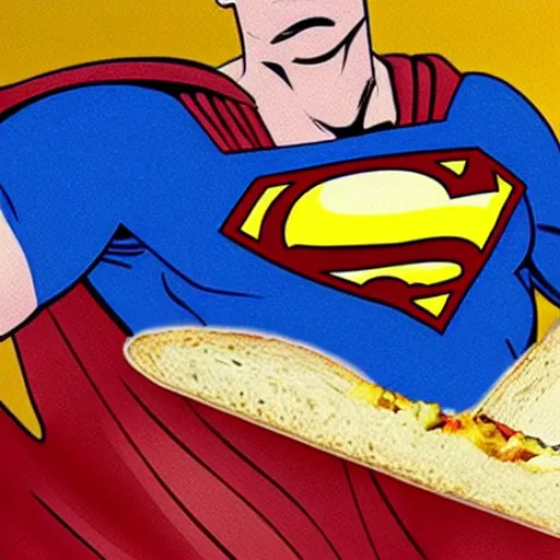 Image similar to Superman eating a sandwich flying over Florida