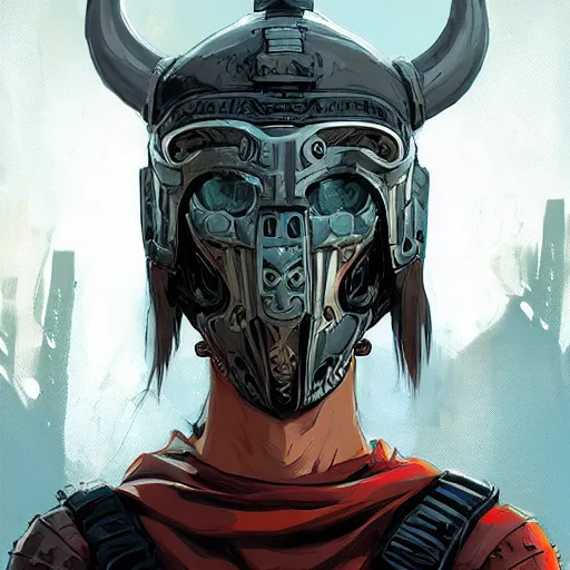 Image similar to cyberpunk viking helmet mask warrior goddess robot ninja fantasy, art gta 5 cover, official fanart behance hd artstation by jesper ejsing, by rhads, makoto shinkai and lois van baarle, ilya kuvshinov, ossdraws