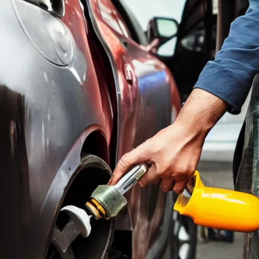 Image similar to man siphoning fuel from a cars gas tank