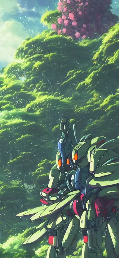 Image similar to giant plant mech, forest, key art, aesthetic, anime, shigeto koyama, hiroyuki imaishi