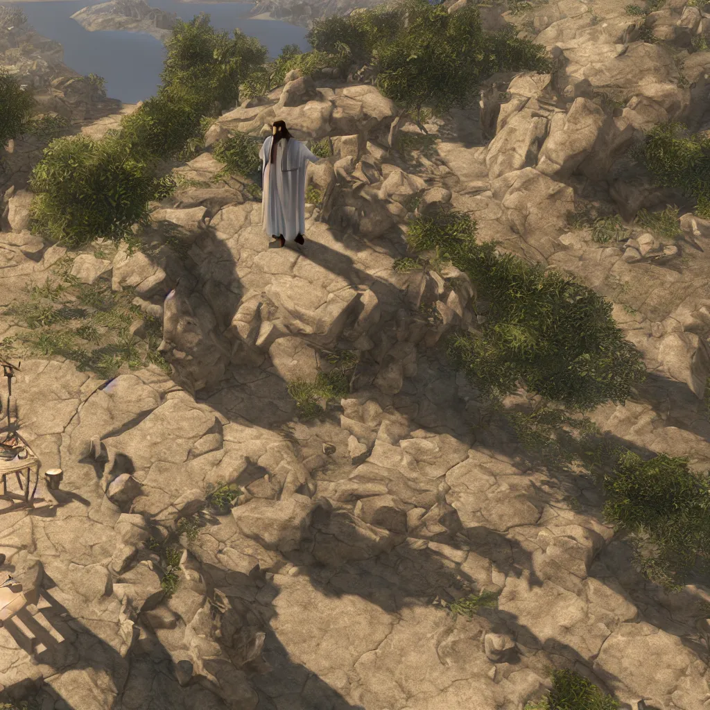 Prompt: Jesus giving the Sermon on the Mount, photography, realistic, 8k, HD, unreal engine 5