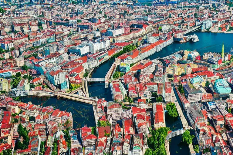 Image similar to bird's eye view photograph of a Russian city, no watermarks, extremely detailed photography