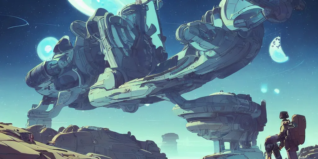 Prompt: spaceships coming down to an alien planet, behance hd artstation by jesper ejsing, by rhads, makoto shinkai and lois van baarle, ilya kuvshinov, ossdraws, that looks like it is from borderlands and by feng zhu and loish and laurie greasley, victo ngai, andreas rocha