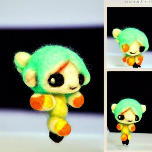 Image similar to a needle felted chibi zero suit samus, needle felting art.