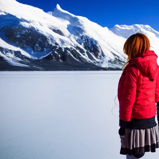 Image similar to anime girl standing in the artic