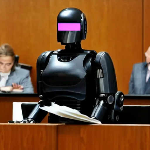 Prompt: robocop in court working as judge