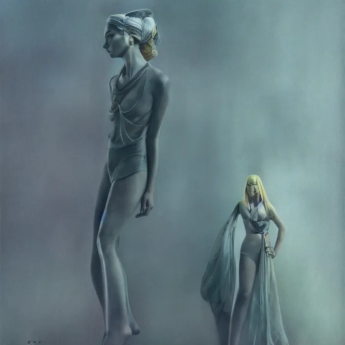 Image similar to gorgeous gucci goddess, future fashion, stylish deity, model, art deco, concept art, gucci, digital painting, beautiful, slick, hd, 1 3 5 mm, by annie leibovitz, by beksinski