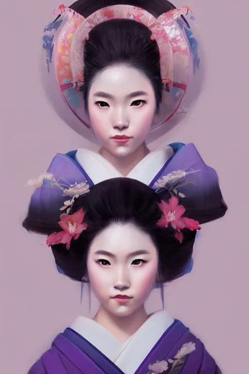 Image similar to Beautiful Geisha Portrait, character portrait art by Mandy Jurgens, 4k portrait, magical mood from japan, cgsociety