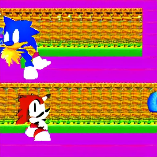 Prompt: game still sprites of sonic and tails in sonic the hedgehog 1991